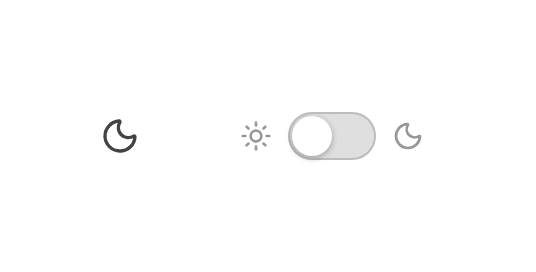 Two color scheme switches: a moon icon button, and a sliding switch between a sun and a moon icon
